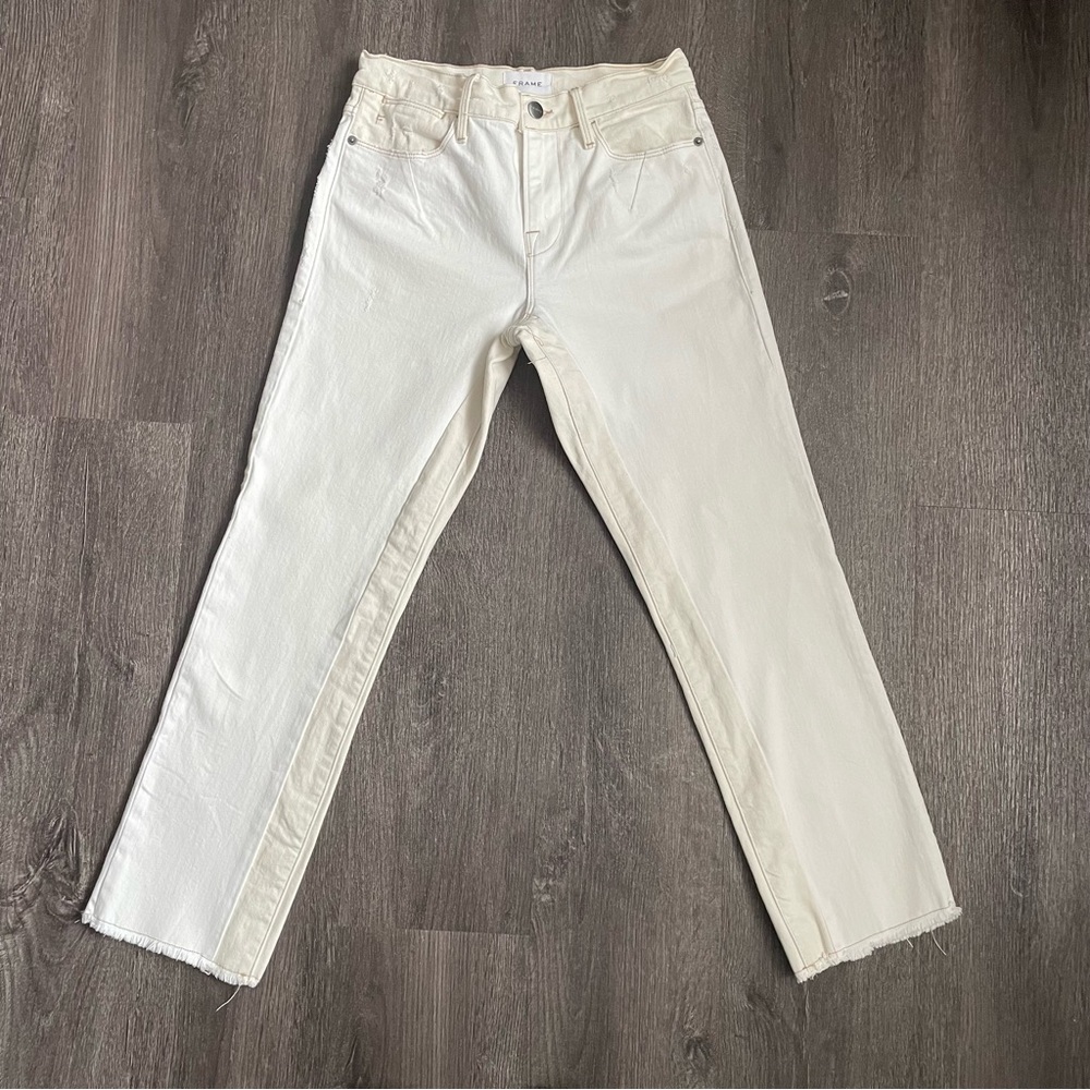 Frame Le High Straight Blanc Multi Ivory Beige Denim Jeans (6)